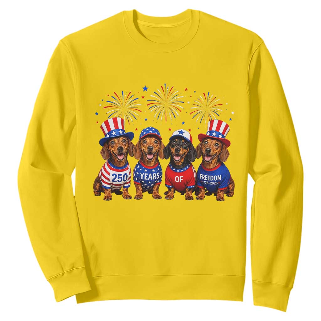 Vintage Patriotic Dachshund 250 Anniversary USA Sweatshirt Freedom 250 Years Weiner Dog Lovers Dad Mom