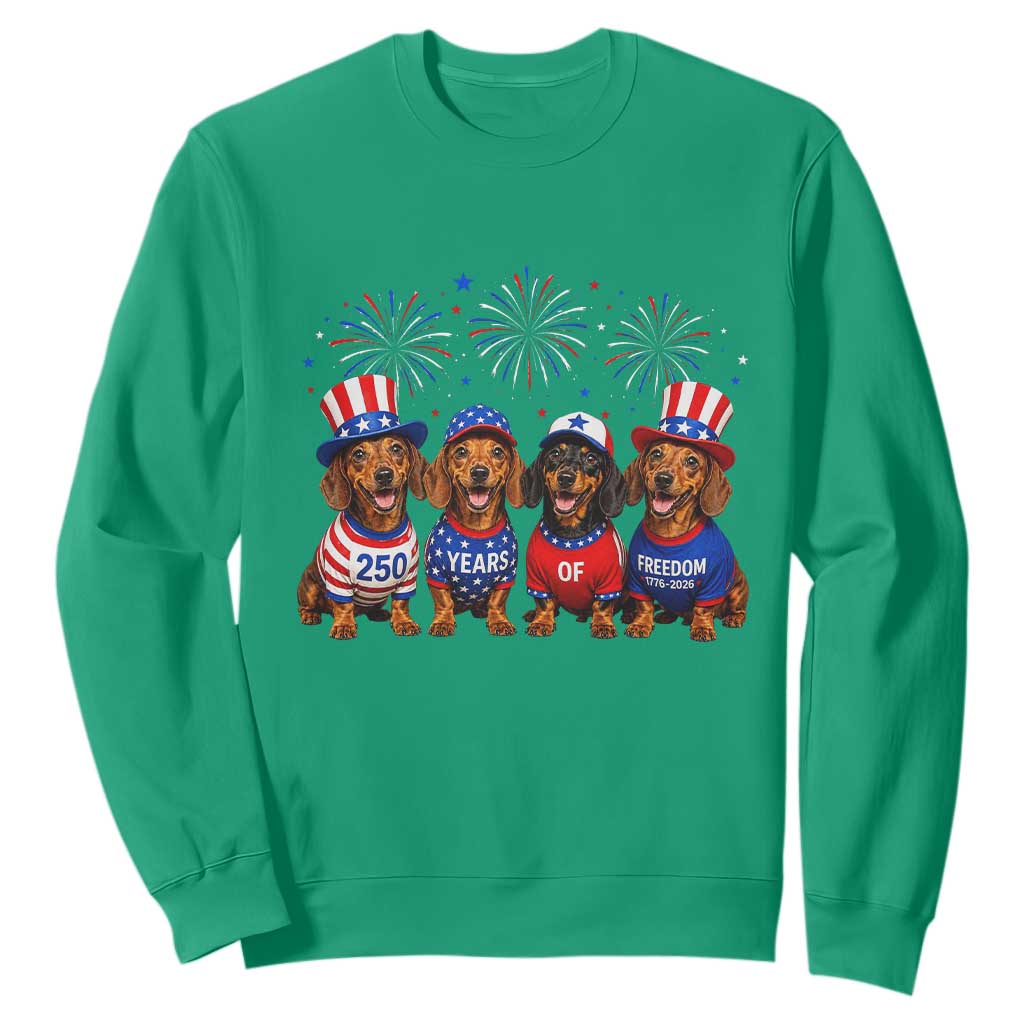 Vintage Patriotic Dachshund 250 Anniversary USA Sweatshirt Freedom 250 Years Weiner Dog Lovers Dad Mom