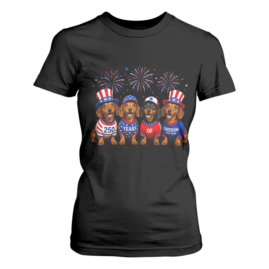 Vintage Patriotic Dachshund 250 Anniversary USA T Shirt For Women Freedom 250 Years Weiner Dog Lovers Dad Mom