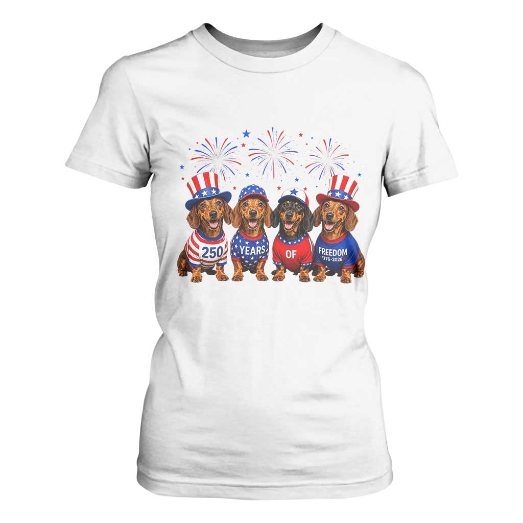 Vintage Patriotic Dachshund 250 Anniversary USA T Shirt For Women Freedom 250 Years Weiner Dog Lovers Dad Mom TS10 White Print Your Wear