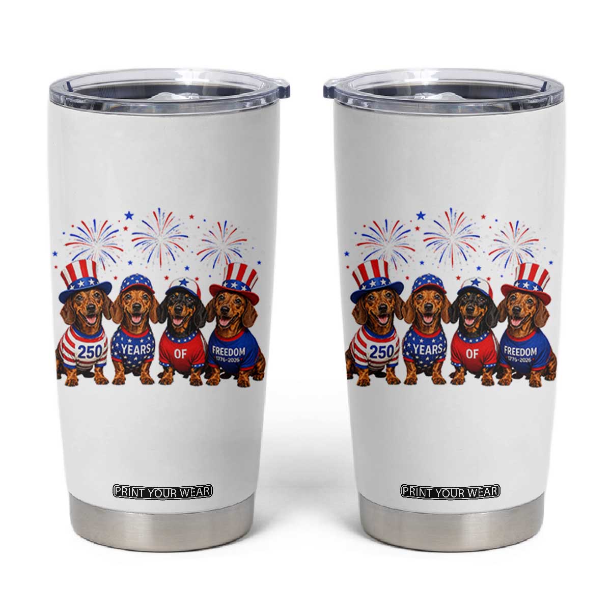 Vintage Patriotic Dachshund 250 Anniversary USA Tumbler Cup Freedom 250 Years Weiner Dog Lovers Dad Mom TS10 White Print Your Wear