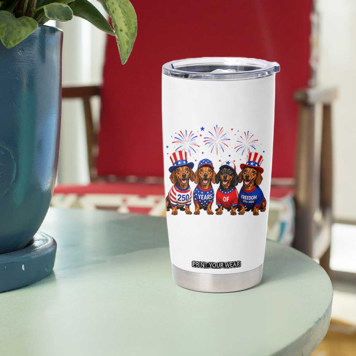 Vintage Patriotic Dachshund 250 Anniversary USA Tumbler Cup Freedom 250 Years Weiner Dog Lovers Dad Mom