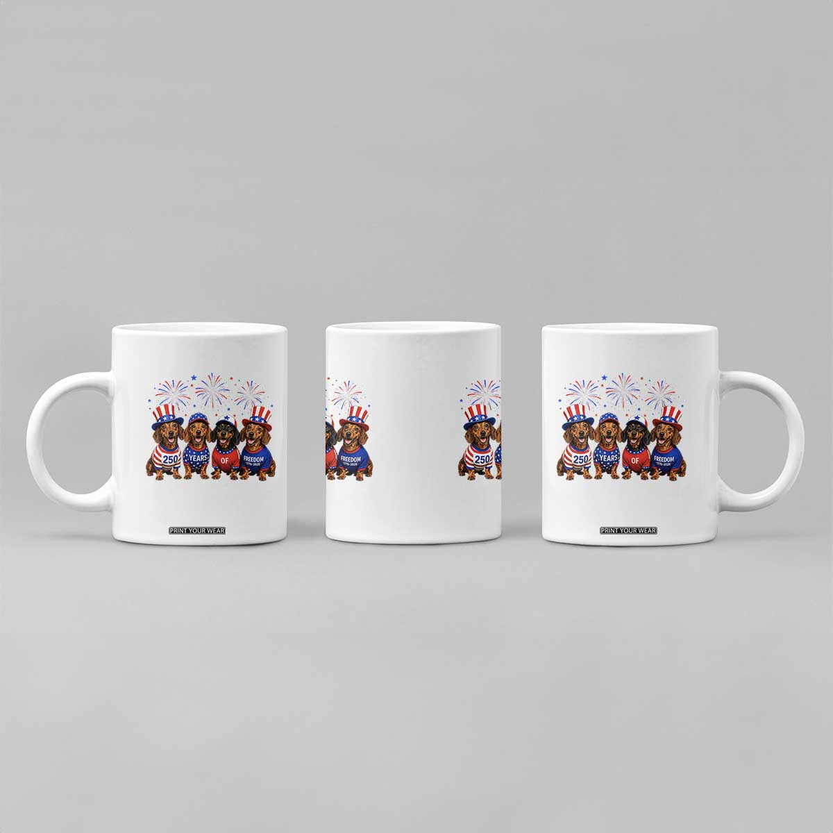 Vintage Patriotic Dachshund 250 Anniversary USA Coffee Mug Freedom 250 Years Weiner Dog Lovers Dad Mom