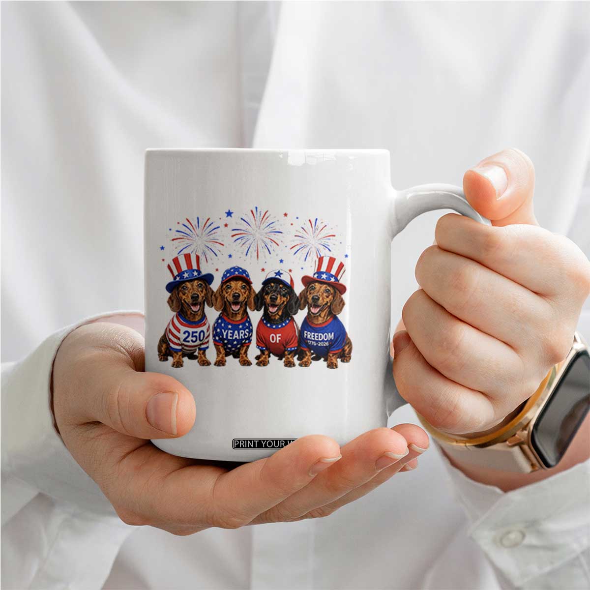 Vintage Patriotic Dachshund 250 Anniversary USA Coffee Mug Freedom 250 Years Weiner Dog Lovers Dad Mom
