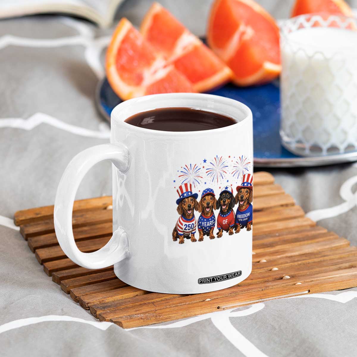 Vintage Patriotic Dachshund 250 Anniversary USA Coffee Mug Freedom 250 Years Weiner Dog Lovers Dad Mom