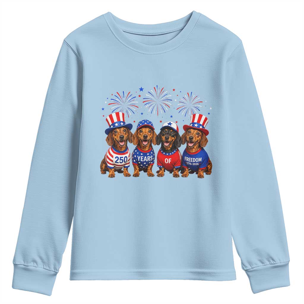 Vintage Patriotic Dachshund 250 Anniversary USA Youth Sweatshirt Freedom 250 Years Weiner Dog Lovers Dad Mom