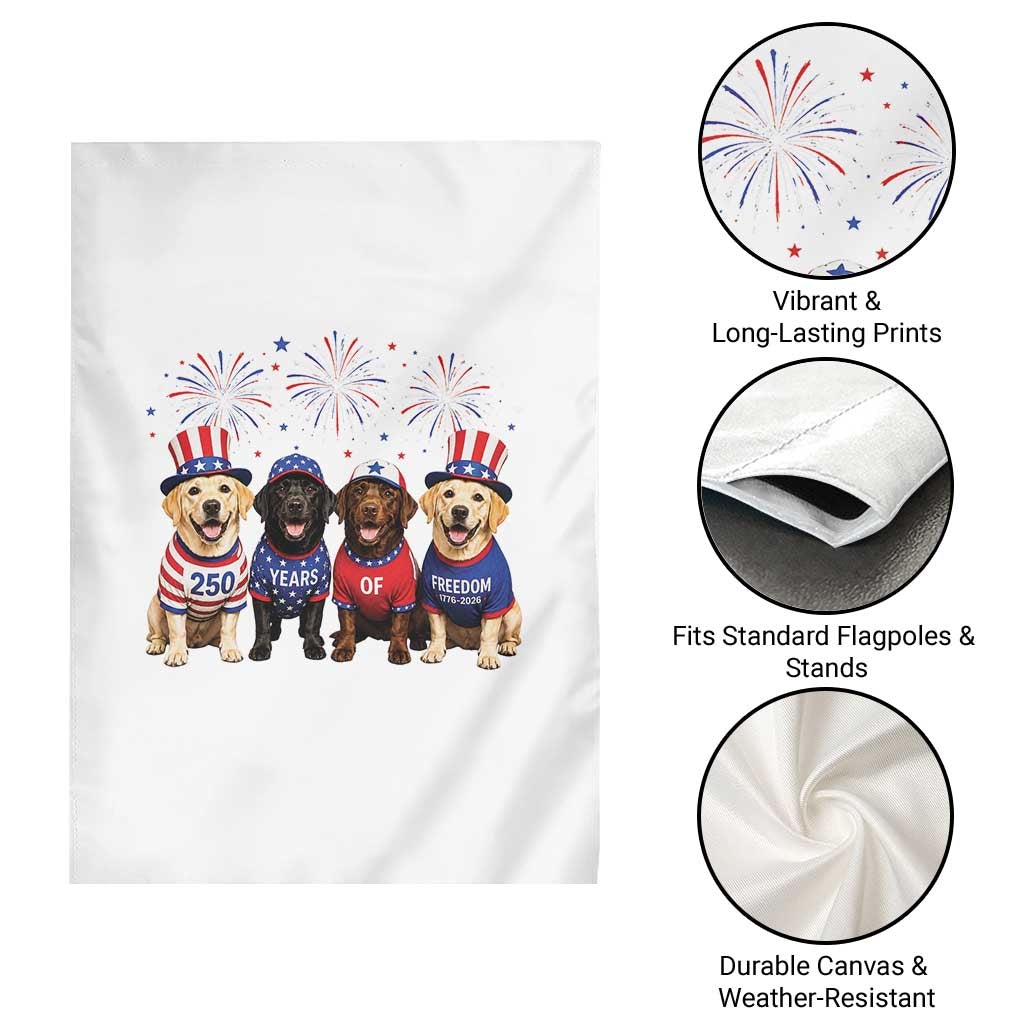 Labrador Retriever Americas 250th Anniversary Garden Flag 4th July US 250 Years Of Freedom Dog Lovers 1776 2026