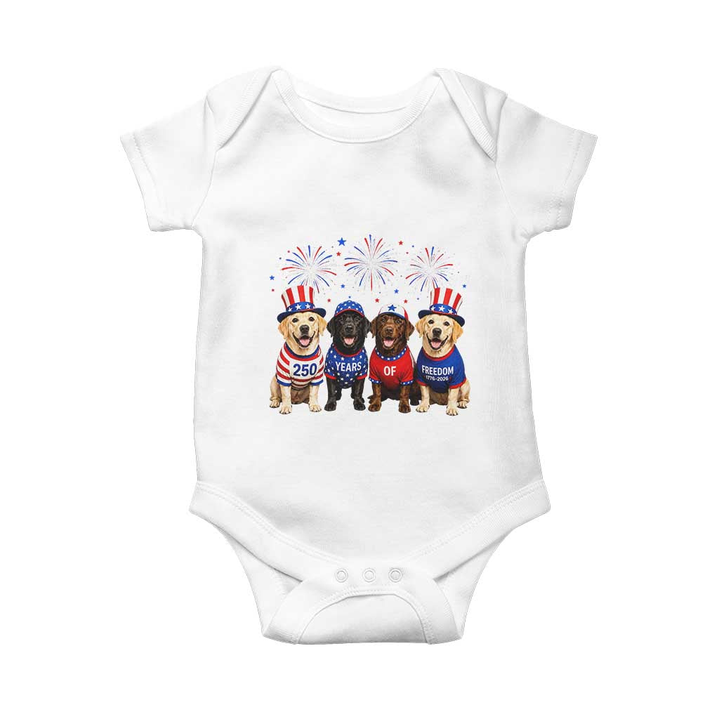 Labrador Retriever Americas 250th Anniversary Baby Onesie 4th July US 250 Years Of Freedom Dog Lovers 1776 2026