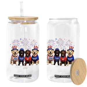 Labrador Retriever Americas 250th Anniversary Glass Can 4th July US 250 Years Of Freedom Dog Lovers 1776 2026