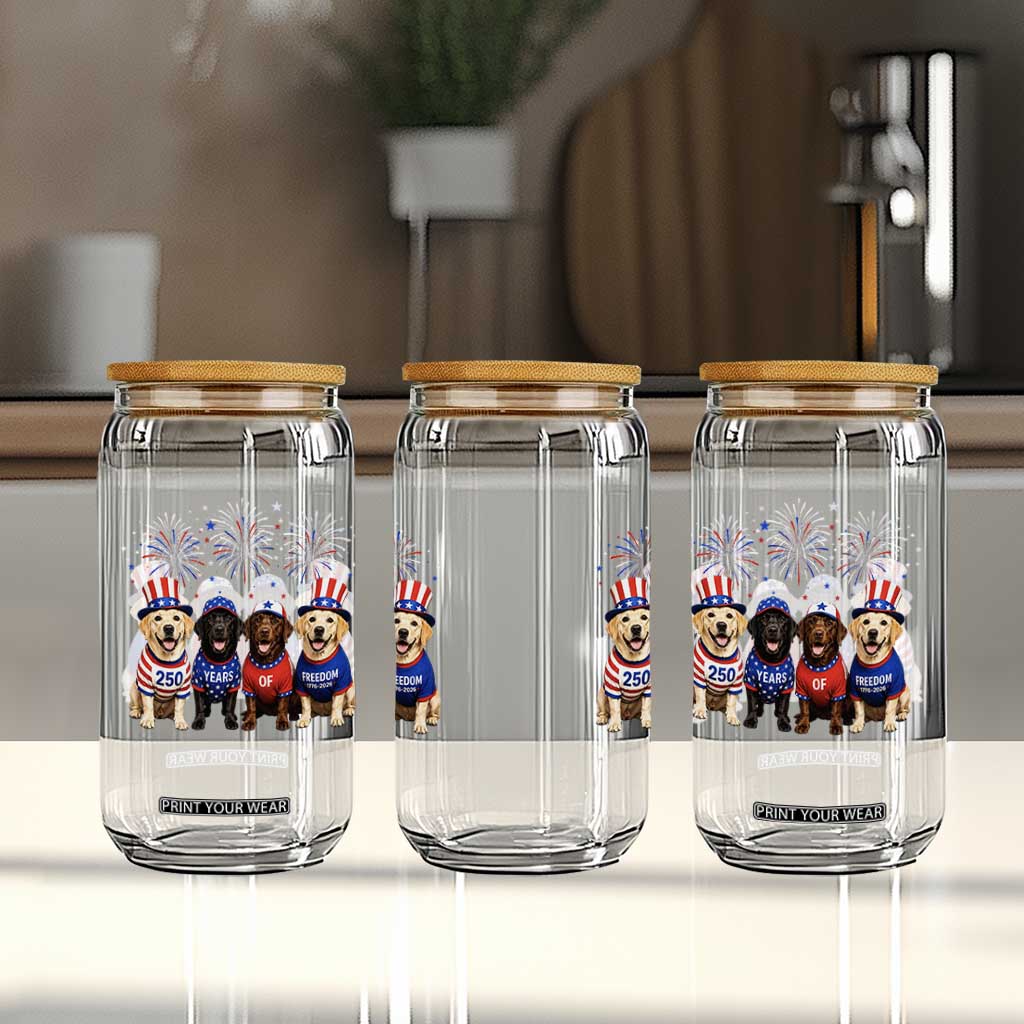Labrador Retriever Americas 250th Anniversary Glass Can 4th July US 250 Years Of Freedom Dog Lovers 1776 2026