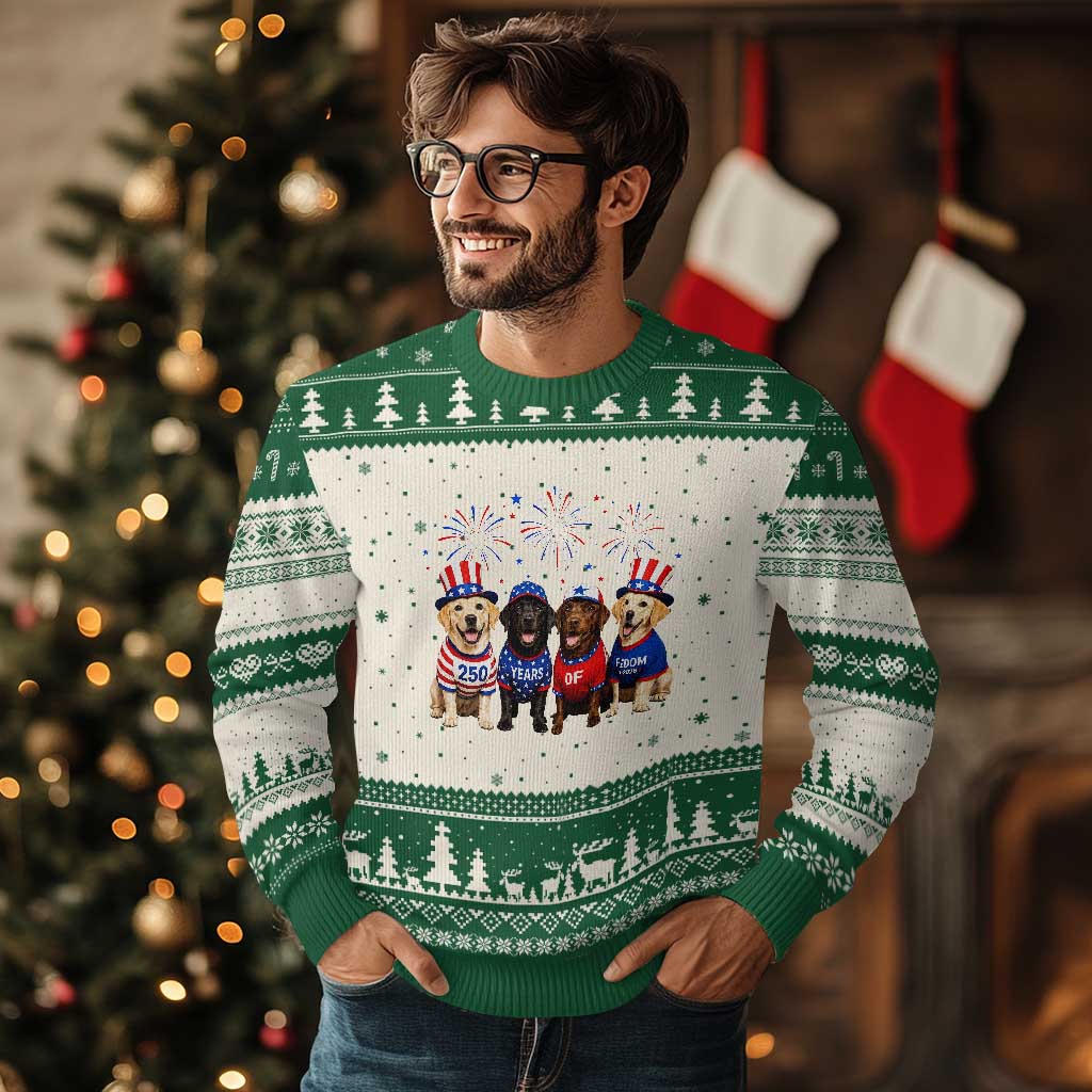 Labrador Retriever Americas 250th Anniversary Ugly Christmas Sweater 4th July US 250 Years Of Freedom Dog Lovers 1776 2026