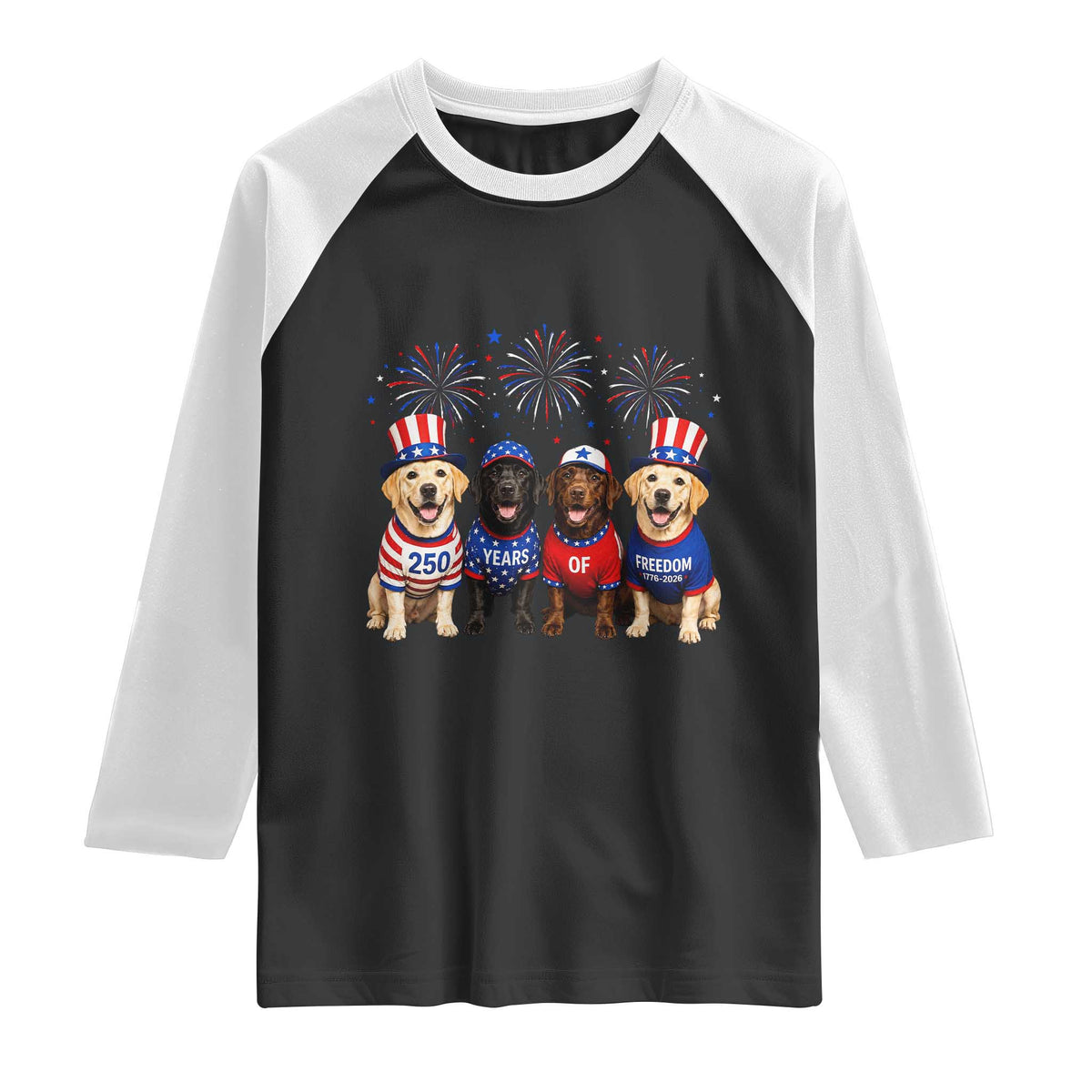 Labrador Retriever Americas 250th Anniversary Raglan Shirt 4th July US 250 Years Of Freedom Dog Lovers 1776 2026