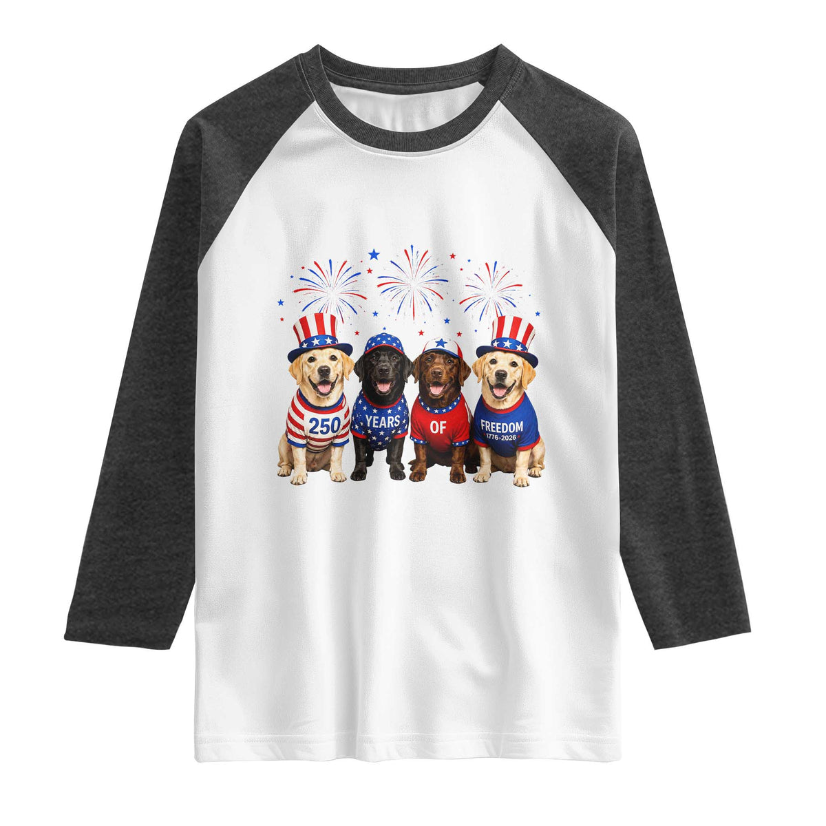 Labrador Retriever Americas 250th Anniversary Raglan Shirt 4th July US 250 Years Of Freedom Dog Lovers 1776 2026