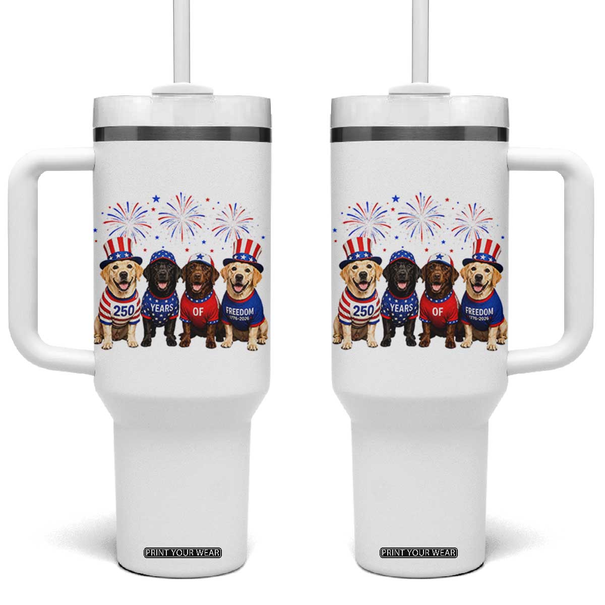 Labrador Retriever Americas 250th Anniversary Tumbler With Handle 4th July US 250 Years Of Freedom Dog Lovers 1776 2026 TS10 One Size: 40 oz White Print Your Wear