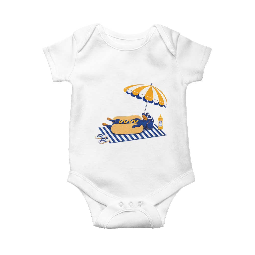Funny Sausage Dog Baby Onesie Retro Summer Hot Dog Graphic Dachshund Dog Lover Gift TS10 White Print Your Wear