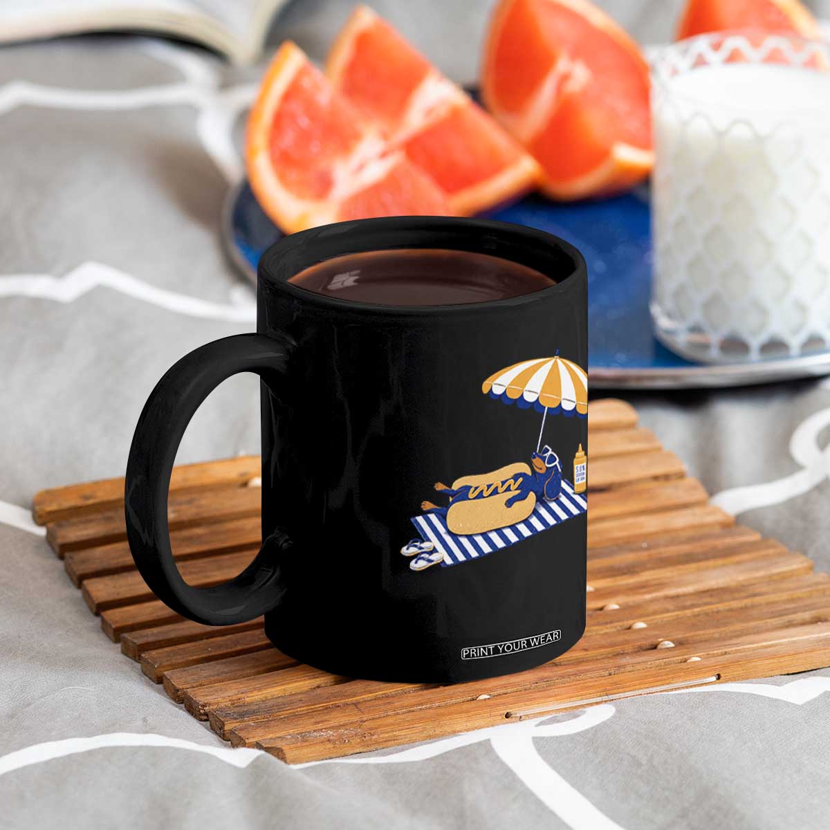 Funny Sausage Dog Coffee Mug Retro Summer Hot Dog Graphic Dachshund Dog Lover Gift