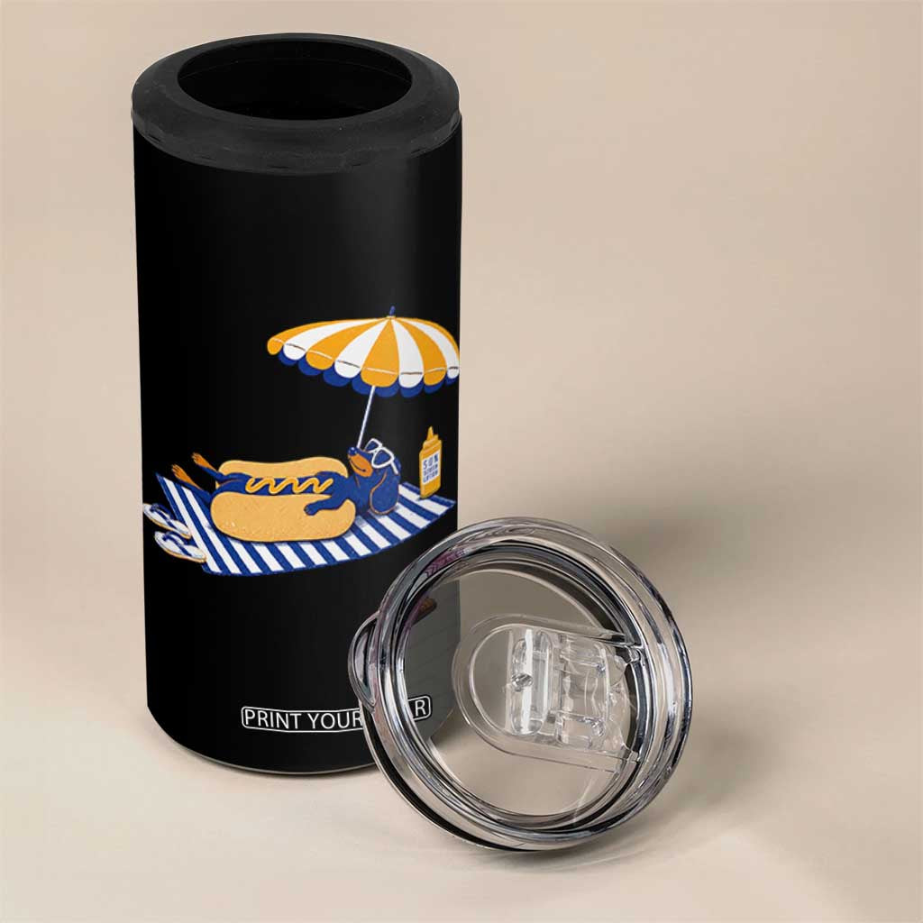 Funny Sausage Dog 4 in 1 Can Cooler Tumbler Retro Summer Hot Dog Graphic Dachshund Dog Lover Gift