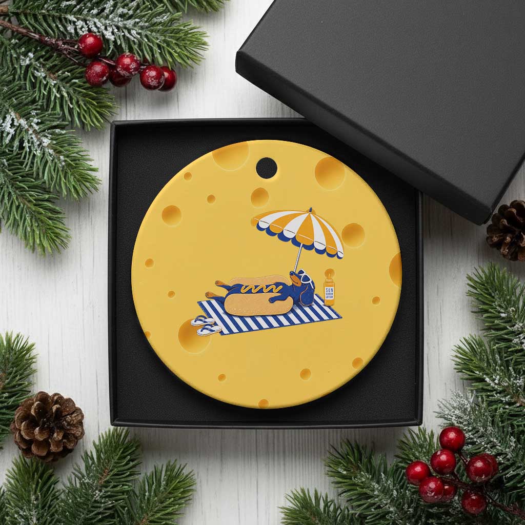 Funny Sausage Dog Ceramic Ornament Retro Summer Hot Dog Graphic Dachshund Dog Lover Gift