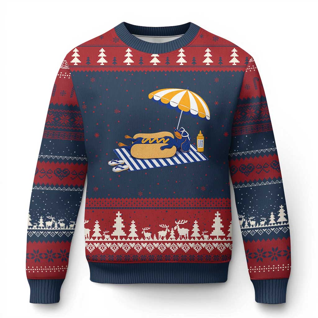 Funny Sausage Dog Ugly Christmas Sweater Retro Summer Hot Dog Graphic Dachshund Dog Lover Gift