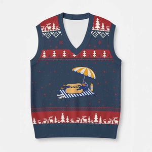 Funny Sausage Dog V-Neck Knit Sweater Vest Retro Summer Hot Dog Graphic Dachshund Dog Lover Gift