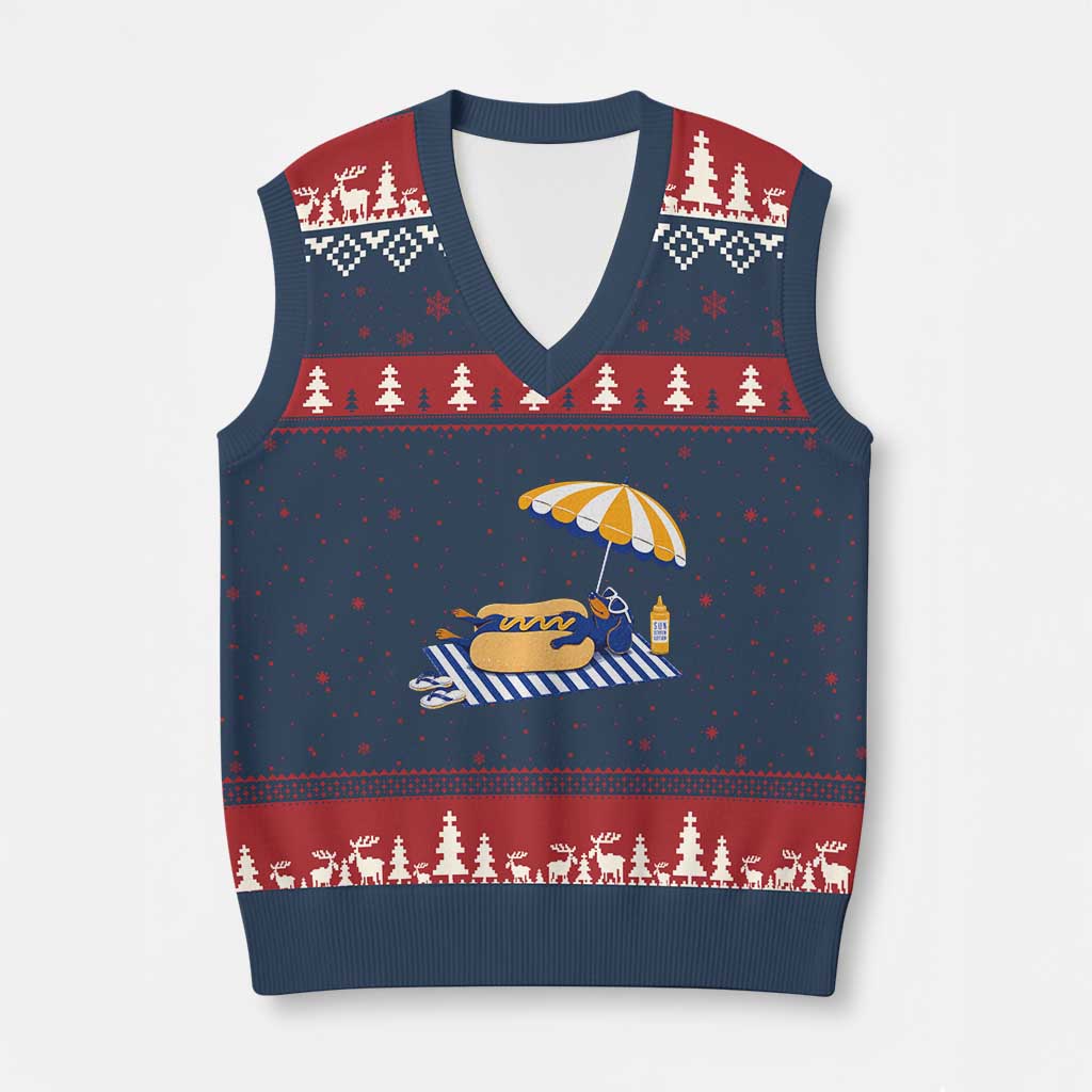 Funny Sausage Dog V-Neck Knit Sweater Vest Retro Summer Hot Dog Graphic Dachshund Dog Lover Gift TS10 Navy Red Print Your Wear