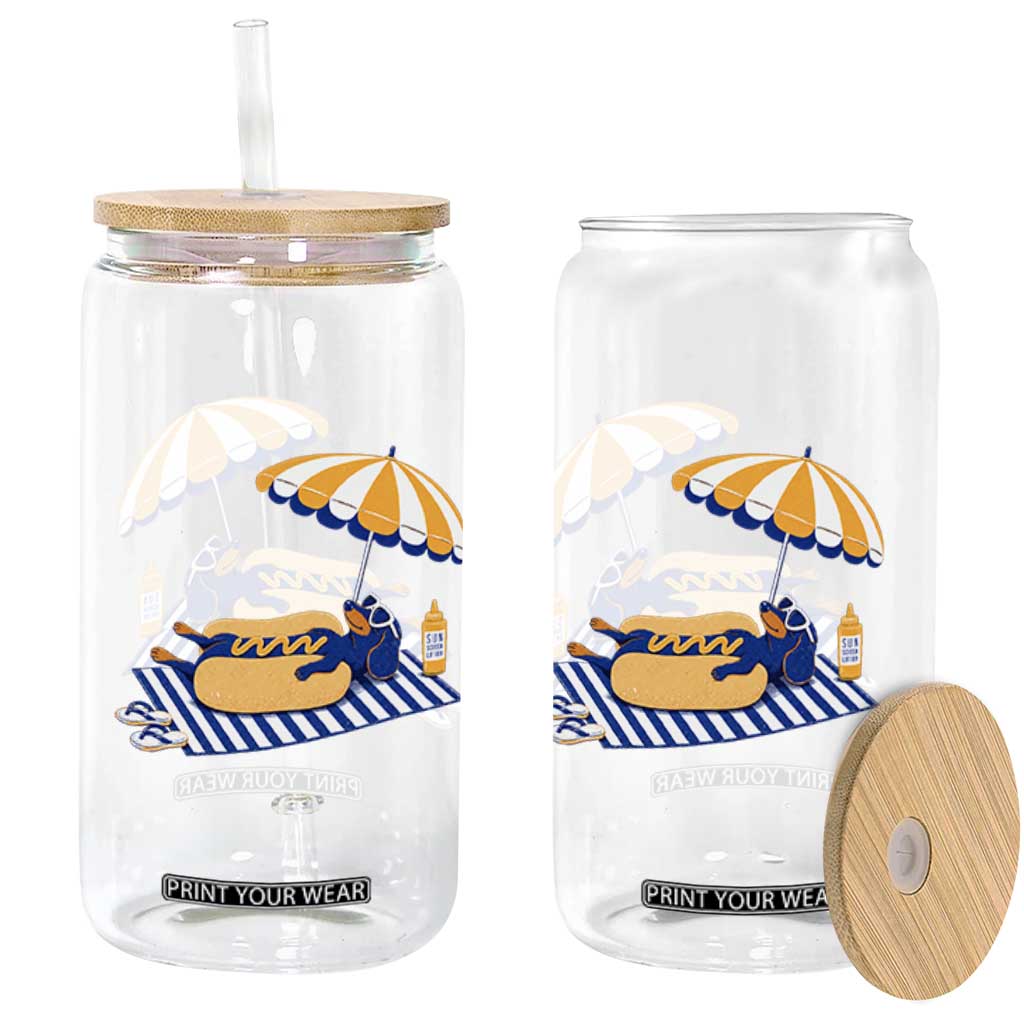 Funny Sausage Dog Glass Can Retro Summer Hot Dog Graphic Dachshund Dog Lover Gift