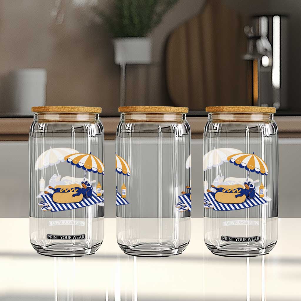 Funny Sausage Dog Glass Can Retro Summer Hot Dog Graphic Dachshund Dog Lover Gift