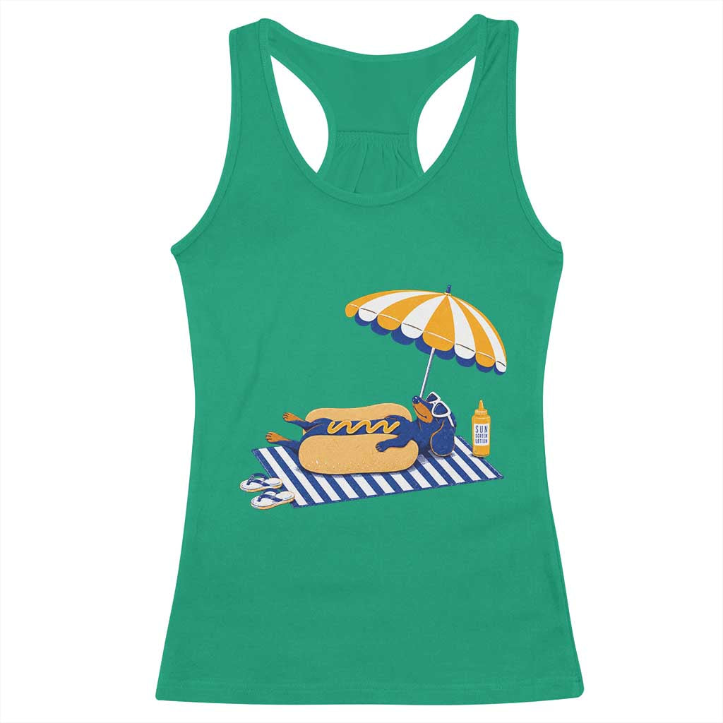 Funny Sausage Dog Racerback Tank Top Retro Summer Hot Dog Graphic Dachshund Dog Lover Gift