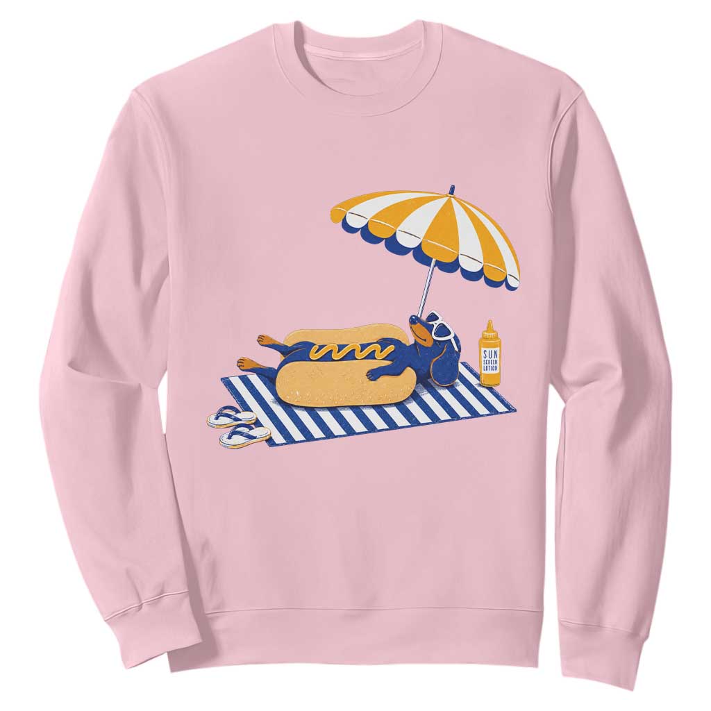 Funny Sausage Dog Sweatshirt Retro Summer Hot Dog Graphic Dachshund Dog Lover Gift