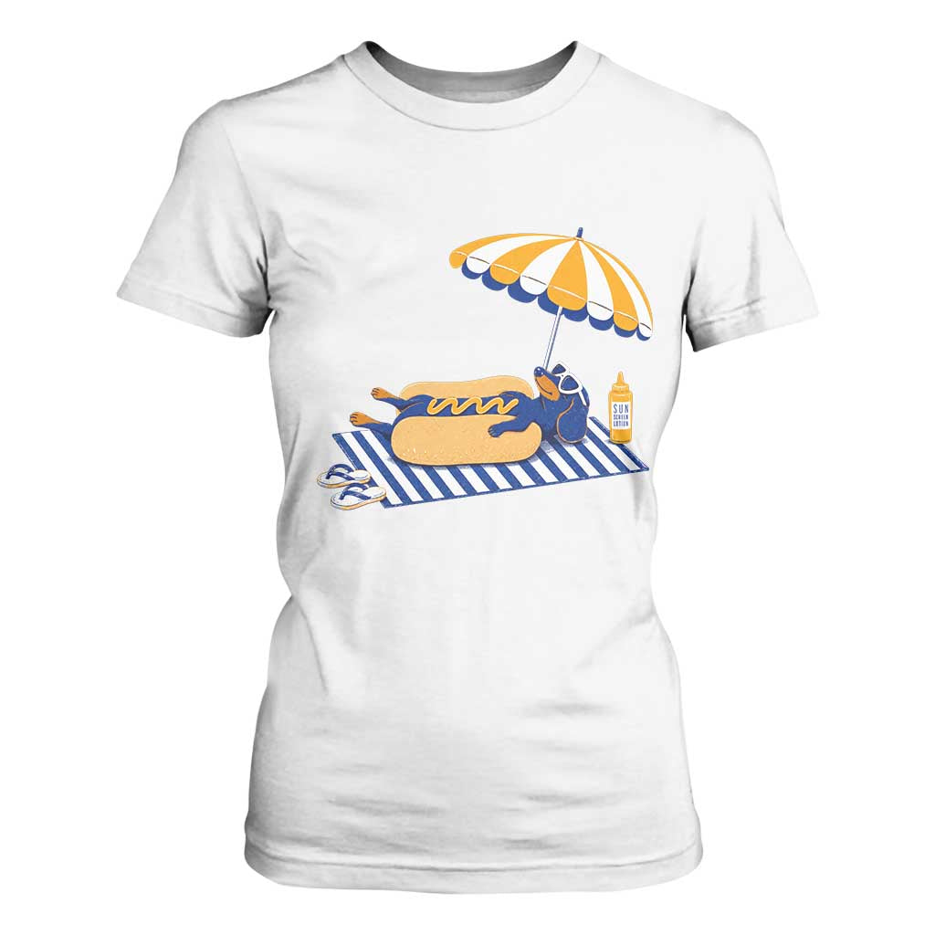 Funny Sausage Dog T Shirt For Women Retro Summer Hot Dog Graphic Dachshund Dog Lover Gift TS10 White Print Your Wear
