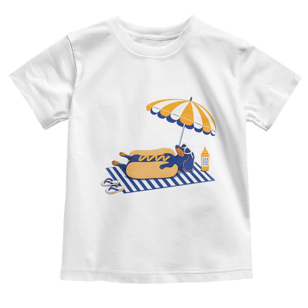 Funny Sausage Dog Toddler T Shirt Retro Summer Hot Dog Graphic Dachshund Dog Lover Gift TS10 White Print Your Wear