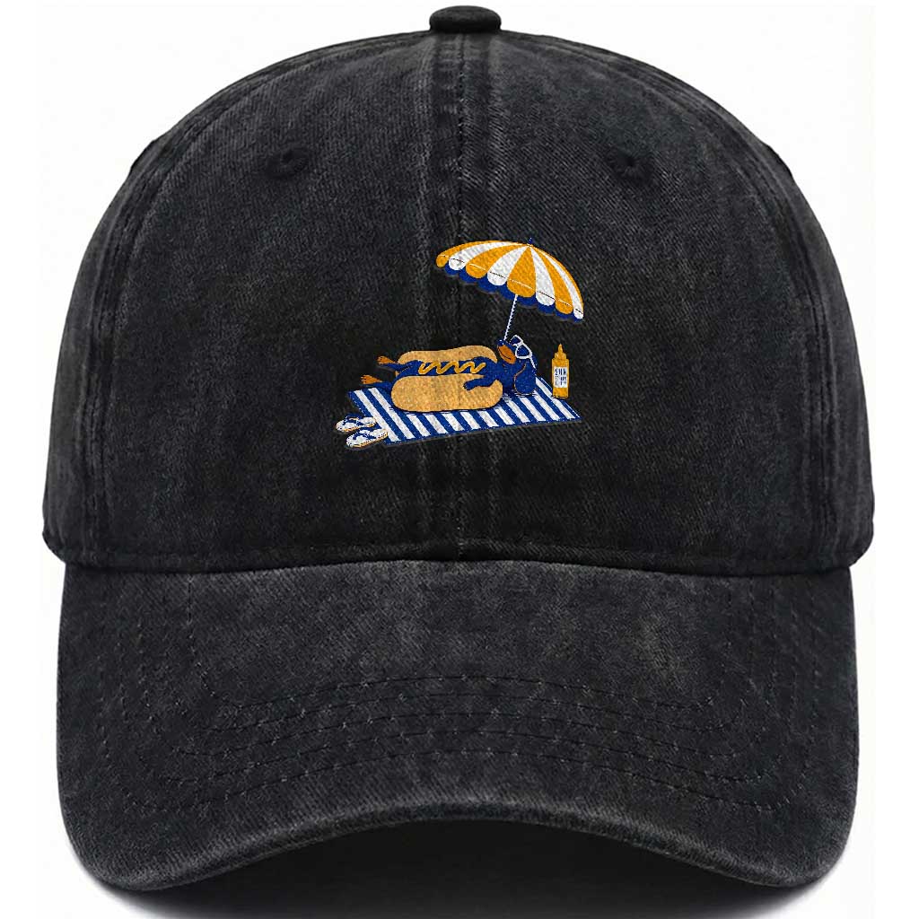 Funny Sausage Dog Washed Cotton Baseball Cap Retro Summer Hot Dog Graphic Dachshund Dog Lover Gift TS10 Print Your Wear