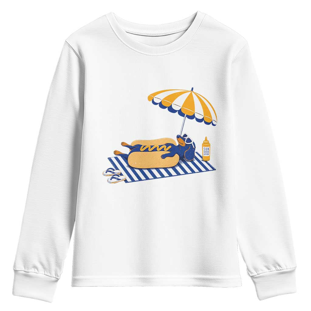 Funny Sausage Dog Youth Sweatshirt Retro Summer Hot Dog Graphic Dachshund Dog Lover Gift TS10 White Print Your Wear