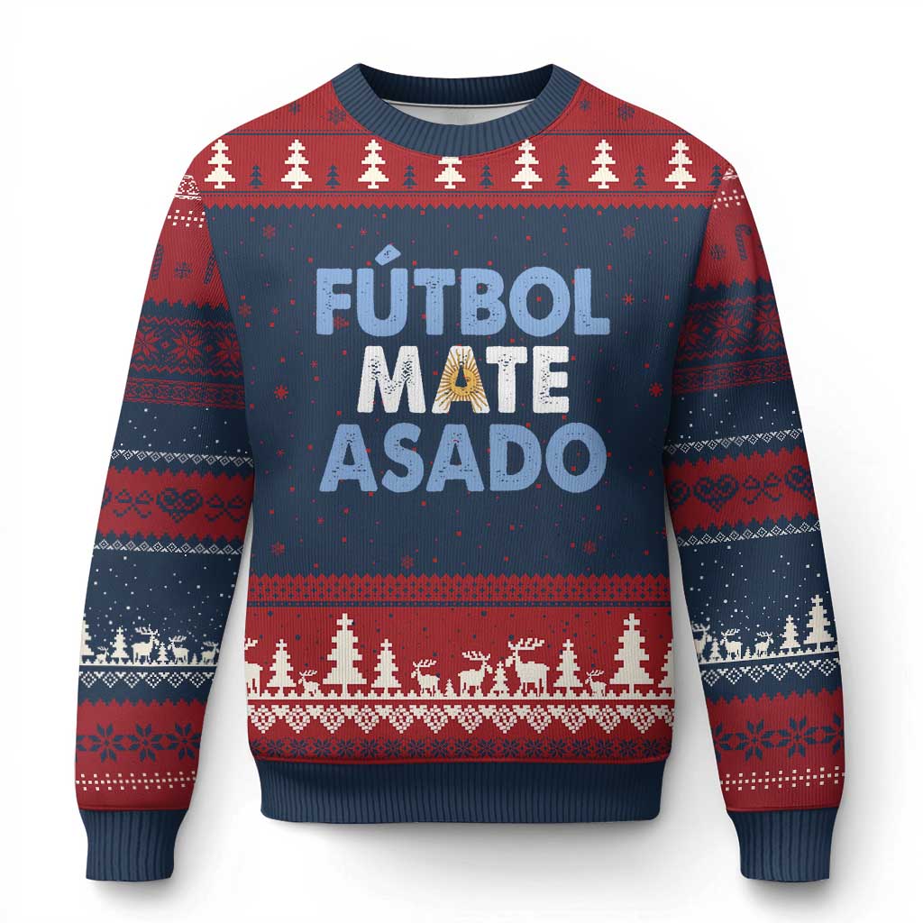 Futbol Mate Asado Argentina Soccer Fan Ugly Christmas Sweater Argentinian Flag Pride Vintage Football Lovers TS10 Navy Red Print Your Wear