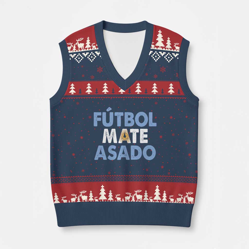 Futbol Mate Asado Argentina Soccer Fan V-Neck Knit Sweater Vest Argentinian Flag Pride Vintage Football Lovers TS10 Navy Red Print Your Wear