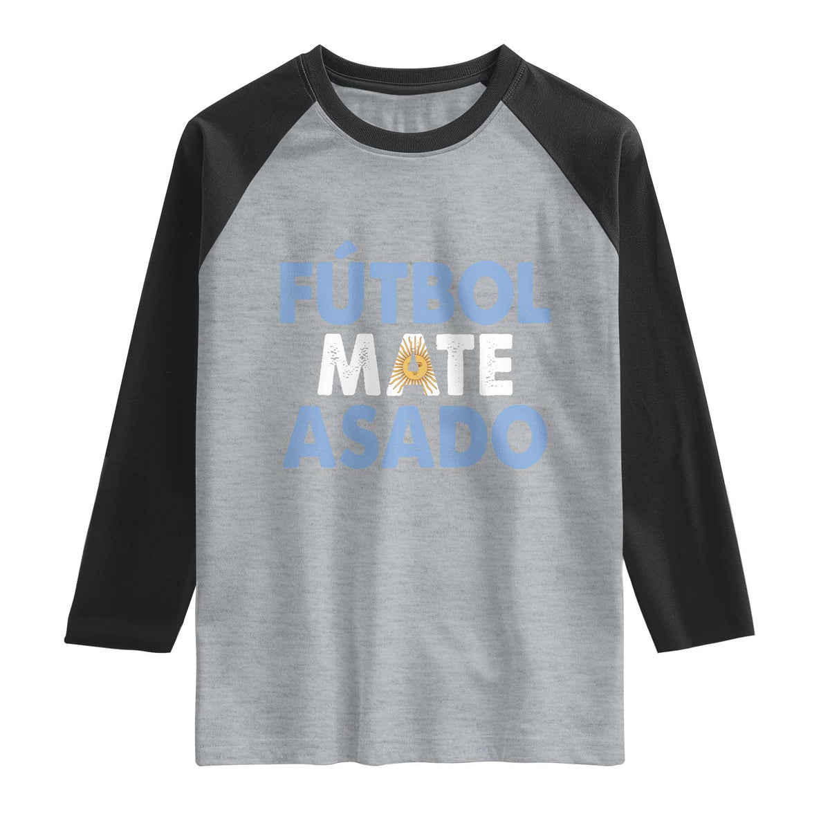 Futbol Mate Asado Argentina Soccer Fan Raglan Shirt Argentinian Flag Pride Vintage Football Lovers TS10 Heather Gray Black Print Your Wear