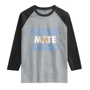 Futbol Mate Asado Argentina Soccer Fan Raglan Shirt Argentinian Flag Pride Vintage Football Lovers TS10 Heather Gray Black Print Your Wear