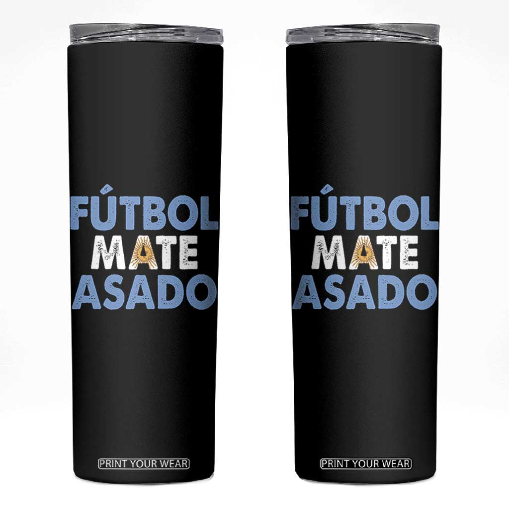 Futbol Mate Asado Argentina Soccer Fan Skinny Tumbler Argentinian Flag Pride Vintage Football Lovers TS10 Black Print Your Wear