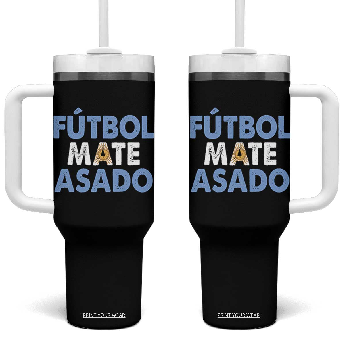 Futbol Mate Asado Argentina Soccer Fan Tumbler With Handle Argentinian Flag Pride Vintage Football Lovers TS10 One Size: 40 oz Black Print Your Wear
