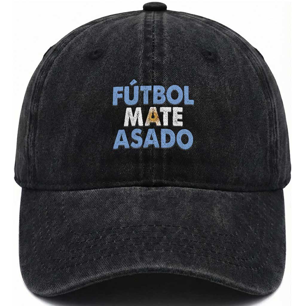 Futbol Mate Asado Argentina Soccer Fan Washed Cotton Baseball Cap Argentinian Flag Pride Vintage Football Lovers TS10 Print Your Wear
