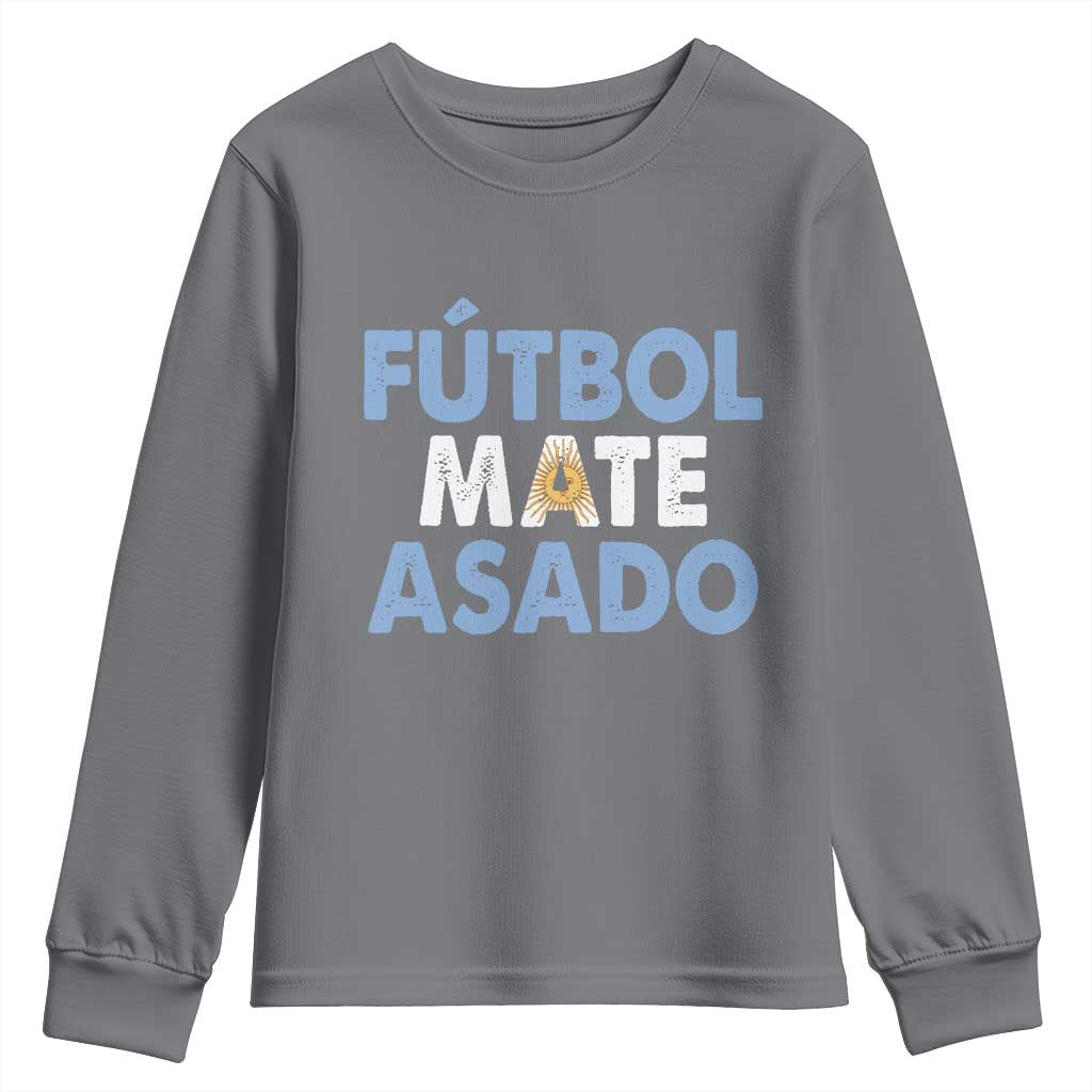 Futbol Mate Asado Argentina Soccer Fan Youth Sweatshirt Argentinian Flag Pride Vintage Football Lovers TS10 Charcoal Print Your Wear