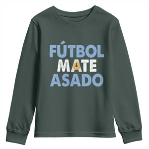 Futbol Mate Asado Argentina Soccer Fan Youth Sweatshirt Argentinian Flag Pride Vintage Football Lovers TS10 Dark Forest Green Print Your Wear