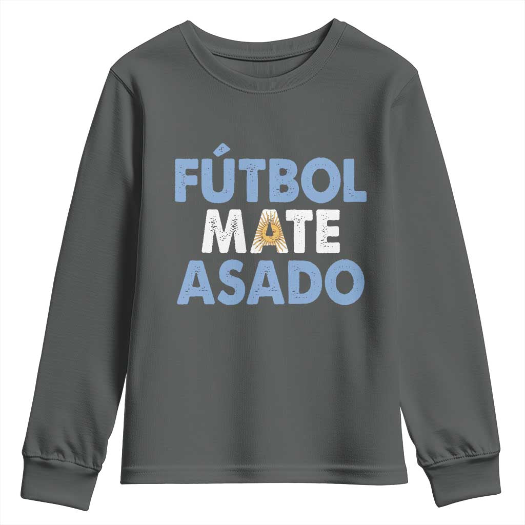 Futbol Mate Asado Argentina Soccer Fan Youth Sweatshirt Argentinian Flag Pride Vintage Football Lovers TS10 Dark Heather Print Your Wear
