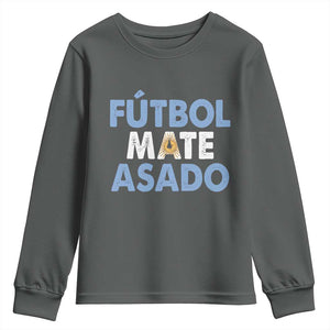 Futbol Mate Asado Argentina Soccer Fan Youth Sweatshirt Argentinian Flag Pride Vintage Football Lovers TS10 Dark Heather Print Your Wear