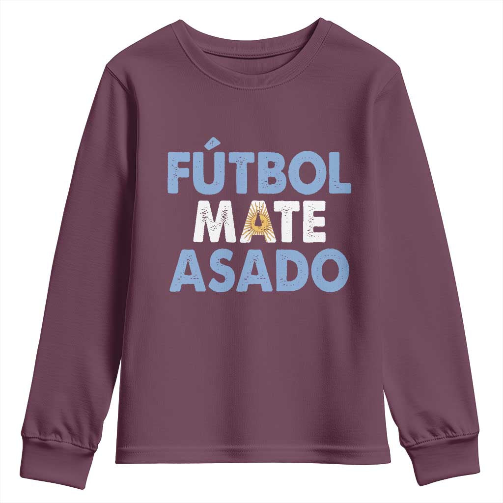 Futbol Mate Asado Argentina Soccer Fan Youth Sweatshirt Argentinian Flag Pride Vintage Football Lovers TS10 Maroon Print Your Wear