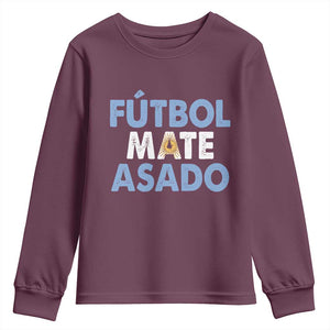 Futbol Mate Asado Argentina Soccer Fan Youth Sweatshirt Argentinian Flag Pride Vintage Football Lovers TS10 Maroon Print Your Wear