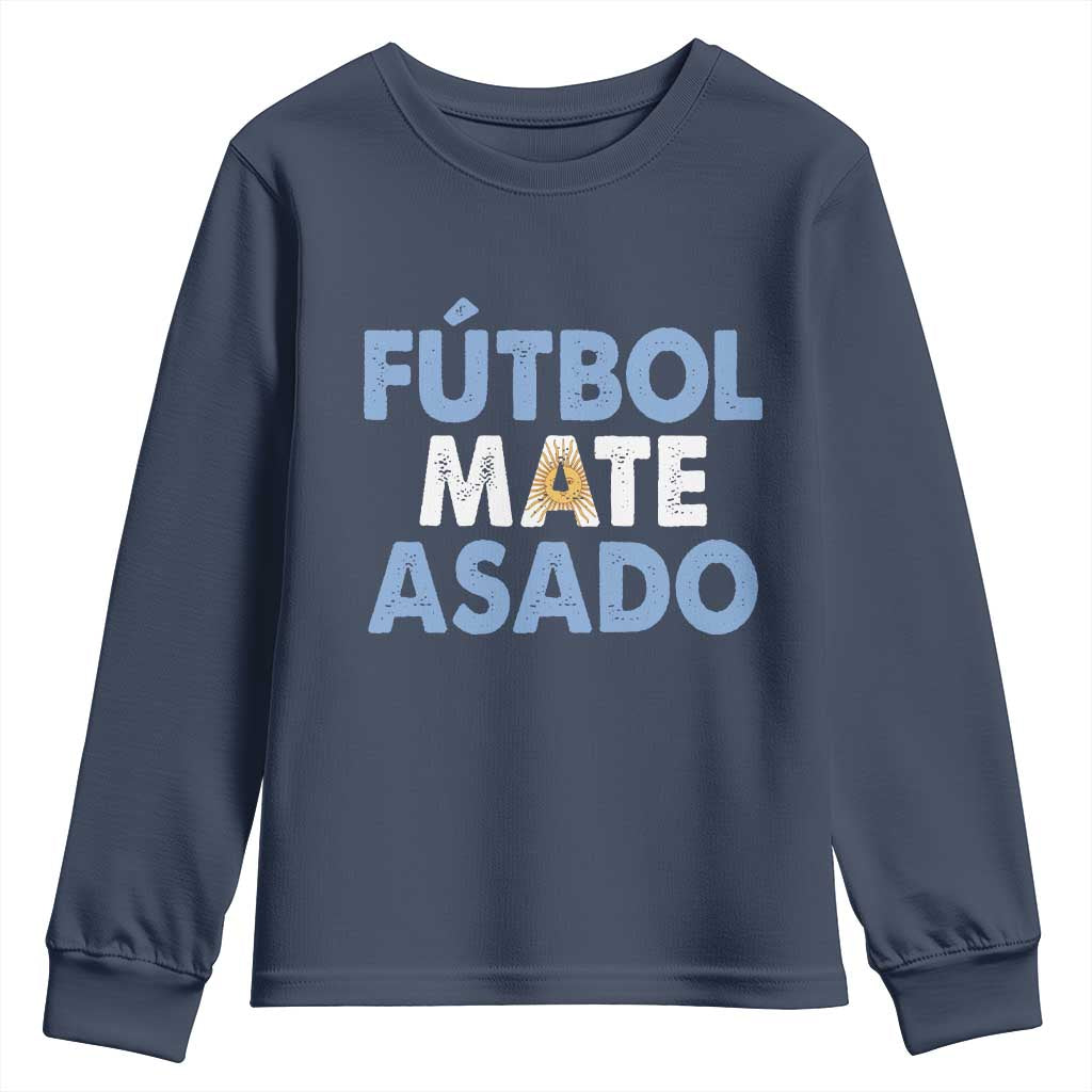 Futbol Mate Asado Argentina Soccer Fan Youth Sweatshirt Argentinian Flag Pride Vintage Football Lovers TS10 Navy Print Your Wear