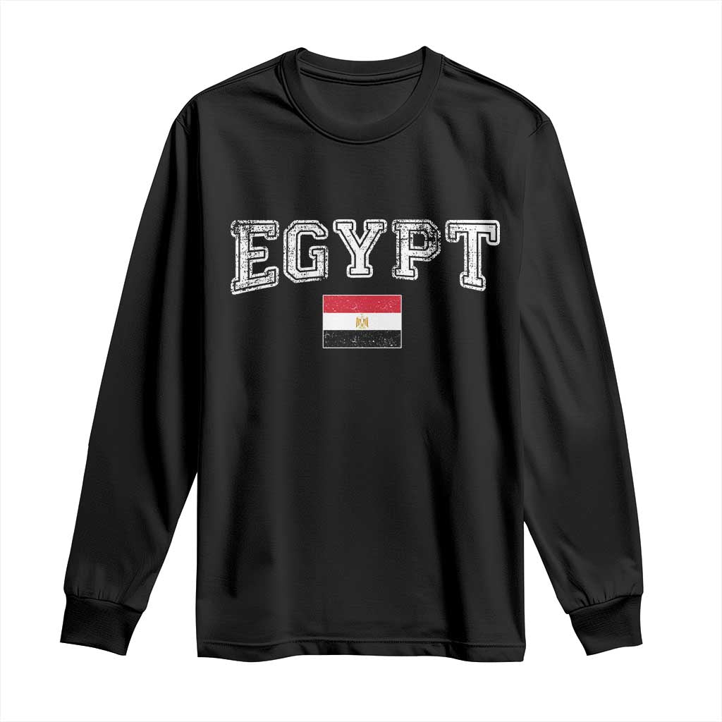Vintage Egypt Long Sleeve Shirt Distressed Flag Patriotic Football Fan Pride Gift for Egyptians TS10 Black Print Your Wear