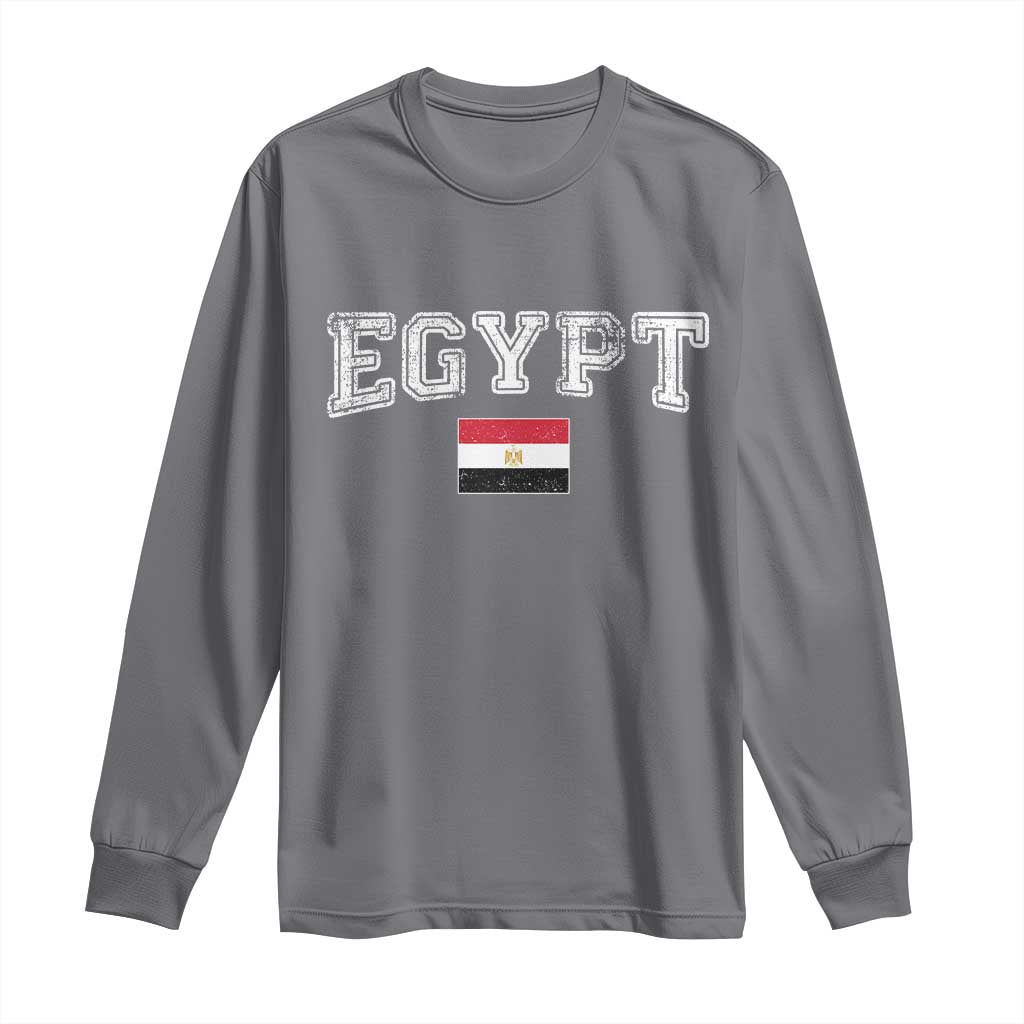 Vintage Egypt Long Sleeve Shirt Distressed Flag Patriotic Football Fan Pride Gift for Egyptians TS10 Charcoal Print Your Wear