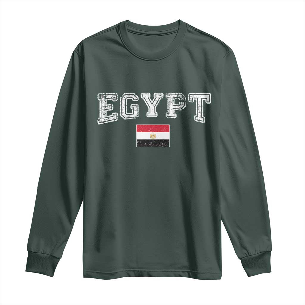 Vintage Egypt Long Sleeve Shirt Distressed Flag Patriotic Football Fan Pride Gift for Egyptians TS10 Dark Forest Green Print Your Wear